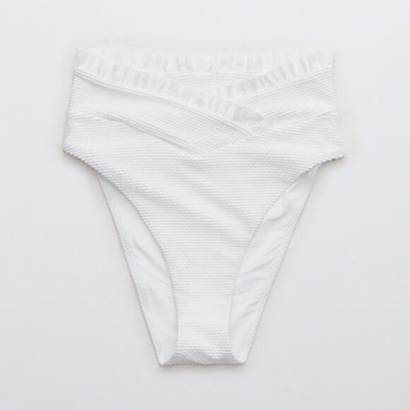 NWT Aerie Textured Ruffle Crossover High Cut Cheeky Bikini Bottom White Size XS - Picture 1 of 2